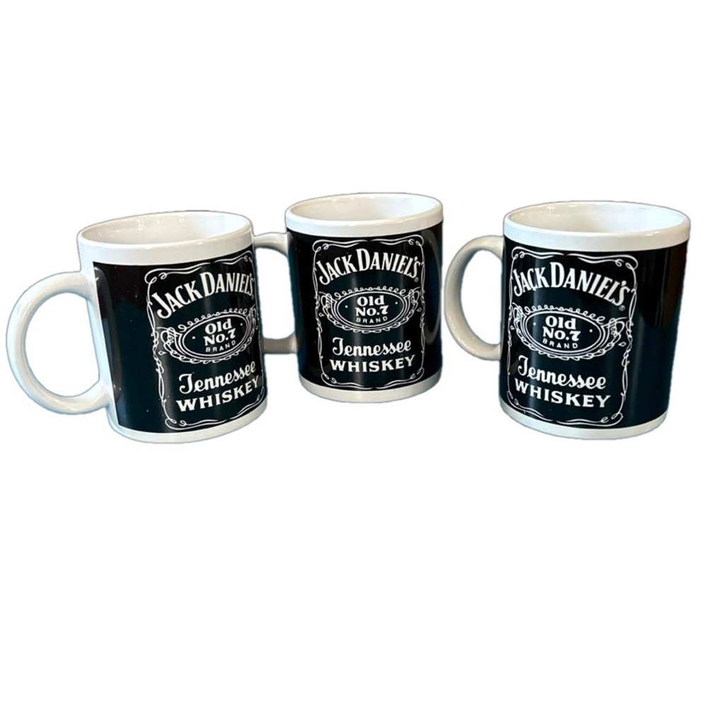 Set of 3 Jack Daniel’s black and white coffee mugs with handles
